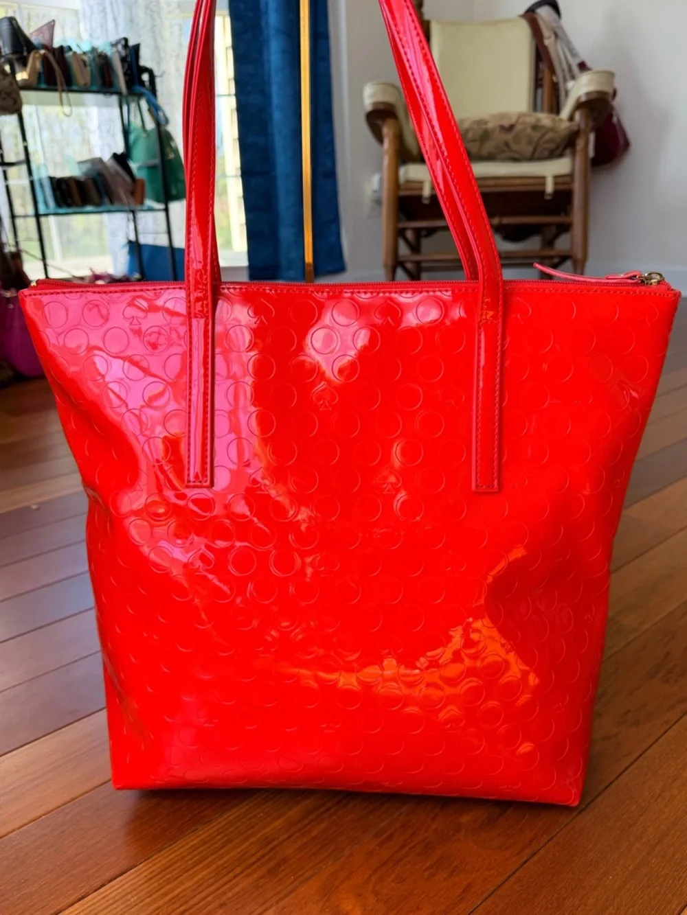 Kate Spade New York Red Patent Leather Polka Dot Tote Bag